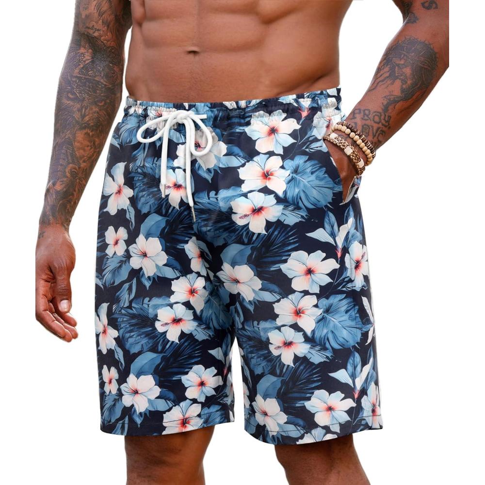 imageCOOFANDY Mens Casual Shorts Lightweight Elastic Waist Drawstring Summer Beach Shorts with PocketsNavy Bluelily
