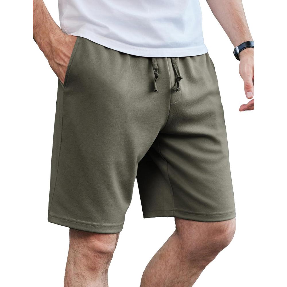 imageCOOFANDY Mens Casual Shorts Stretch Drawstring Summer Beach Shorts Chino Golf Shorts with PocketsArmy Green