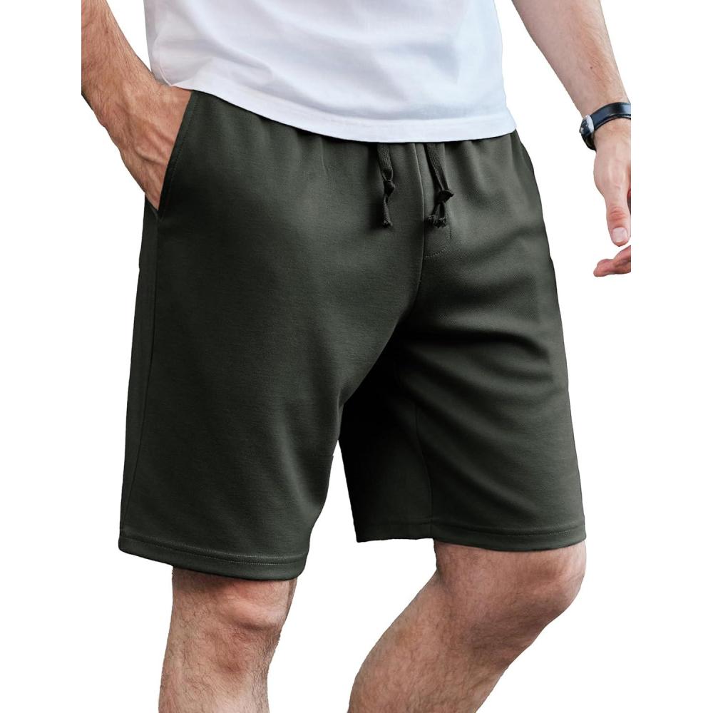 imageCOOFANDY Mens Casual Shorts Stretch Drawstring Summer Beach Shorts Chino Golf Shorts with PocketsDeep Green