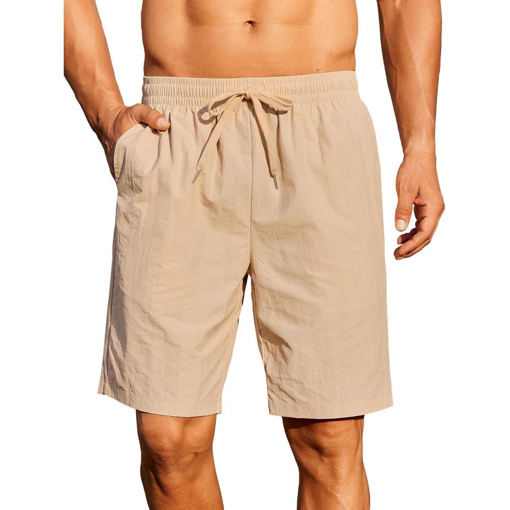 imageCOOFANDY Mens Casual Shorts Summer Beach Elastic Waist Drawstring Shorts Lightweight Quicky Dry Vacation ShortsLight Khaki