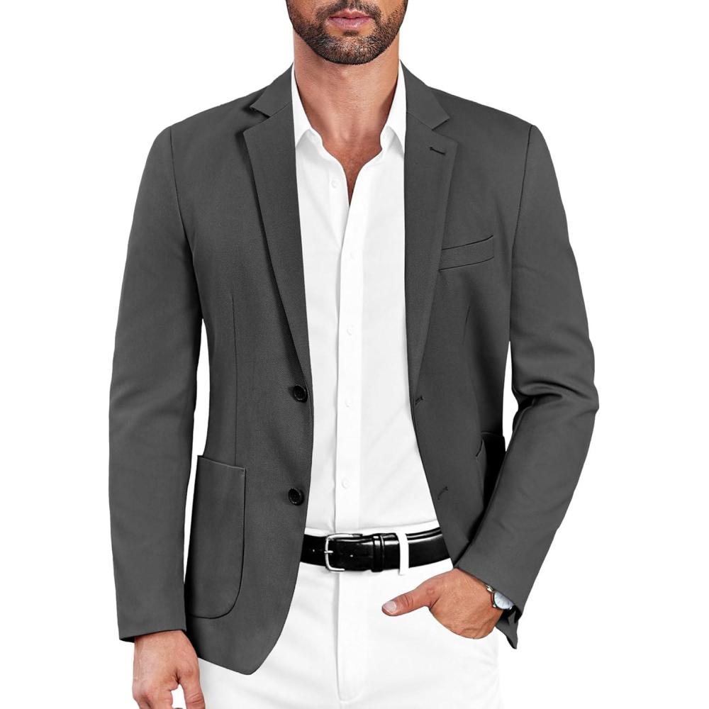imageCOOFANDY Mens Casual Sport Coat Blazer Two Buttons Knit Lightweight Suit JacketsDark Grey