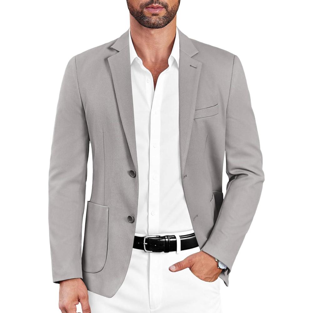 imageCOOFANDY Mens Casual Sport Coat Blazer Two Buttons Knit Lightweight Suit JacketsLight Grey