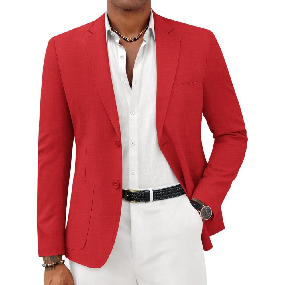 imageCOOFANDY Mens Casual Sport Coat Lightweight Two Button Blazer Slim Fit Business JacketsDeep Red