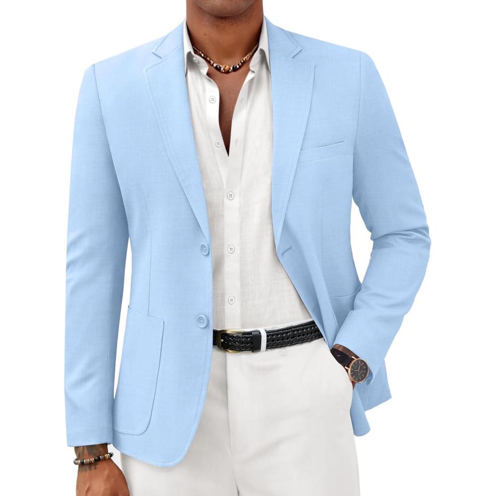 imageCOOFANDY Mens Casual Sport Coat Lightweight Two Button Blazer Slim Fit Business JacketsLight Blue