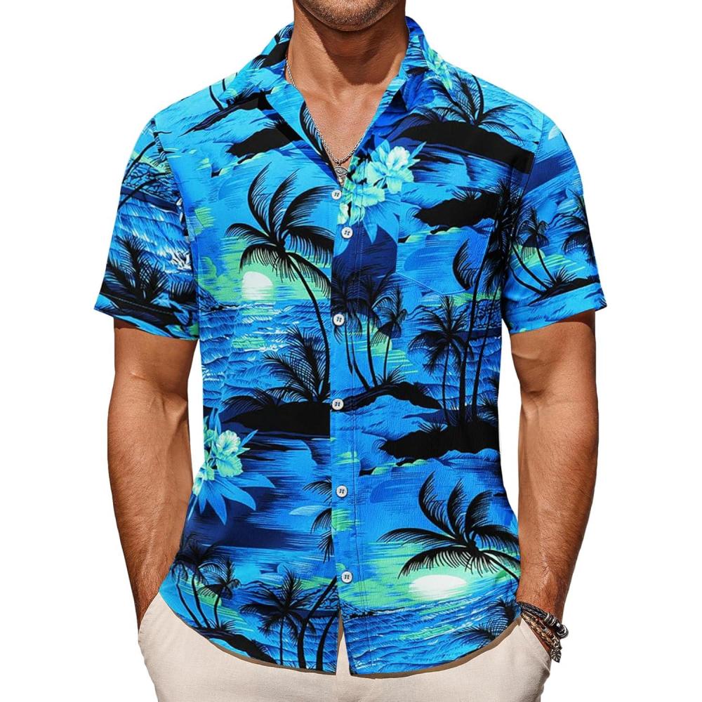 imageCOOFANDY Mens Casual Summer Beach Wrinkle Free Shirts Short Sleeve Button Down Lightweight Untucked Textured ShirtZsunrise