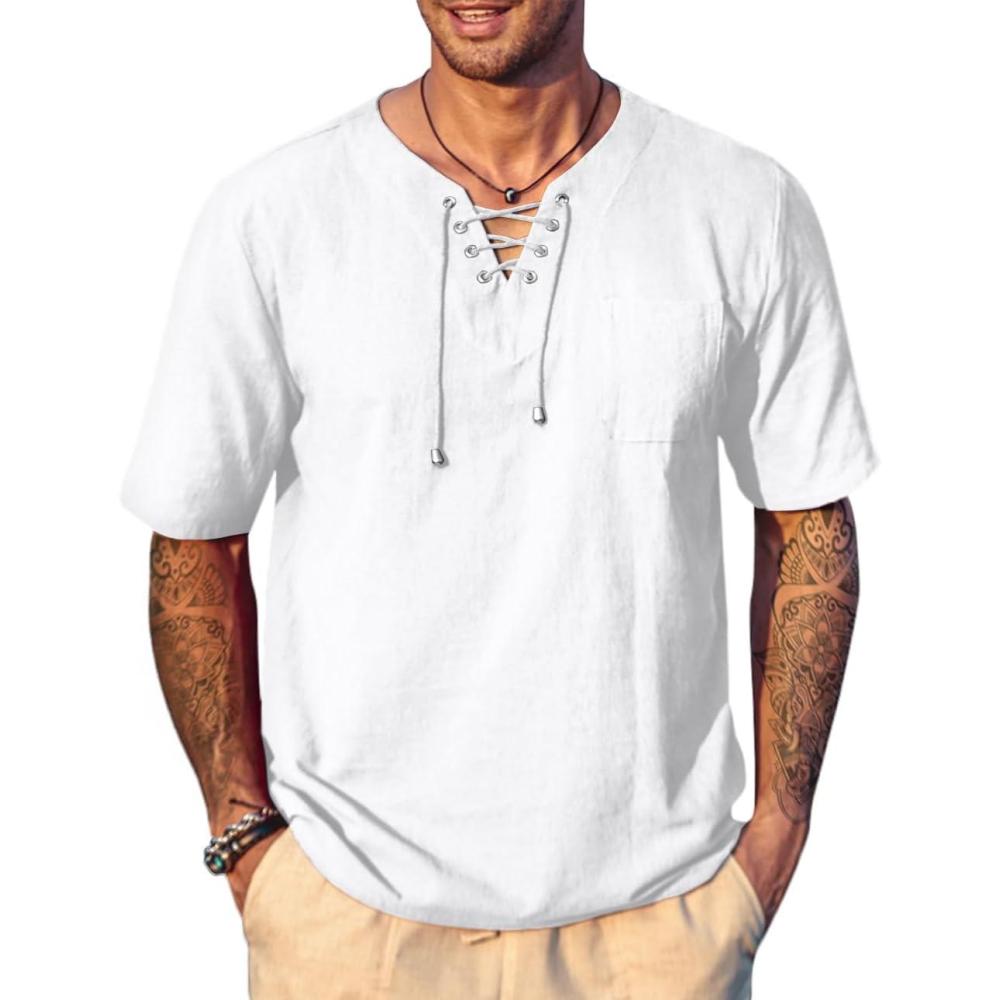 imageCOOFANDY Mens Casual T Shirt Cotton Linen Shirts Short Sleeve Beach Yoga Top