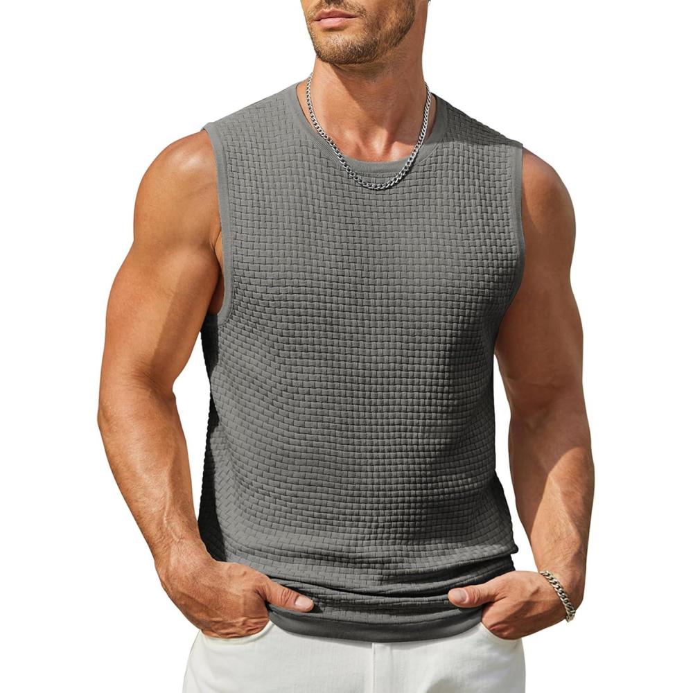 imageCOOFANDY Mens Casual Tank Tops Knit Sleeveless Shirt Summer Beach Tank Shirt Breathable Muscle T ShirtsDark Grey
