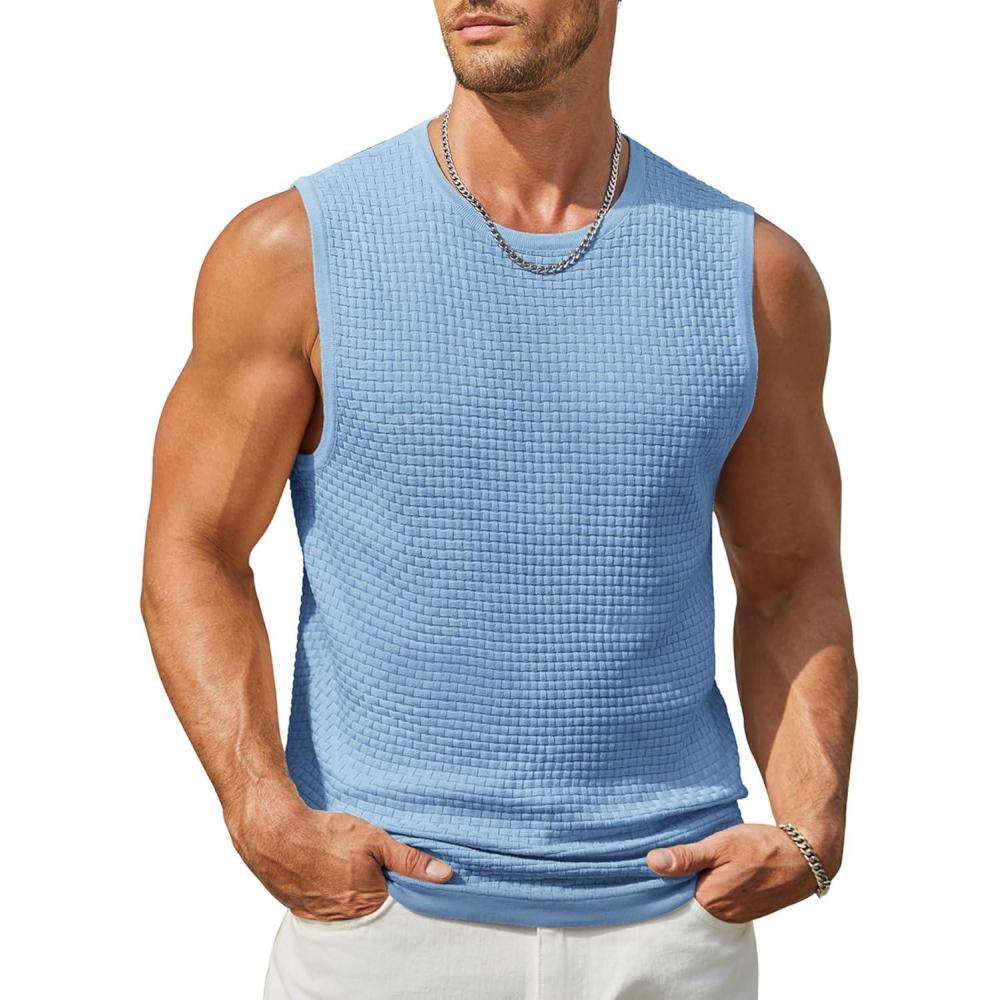 imageCOOFANDY Mens Casual Tank Tops Knit Sleeveless Shirt Summer Beach Tank Shirt Breathable Muscle T ShirtsLight Blue