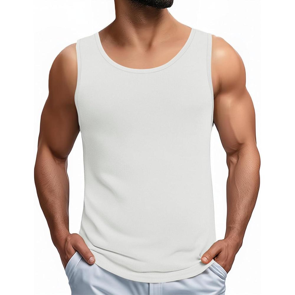 imageCOOFANDY Mens Casual Tank Tops Sleeveless Beach Muscle T Shirts Summer Fashion Tank ShirtWhite