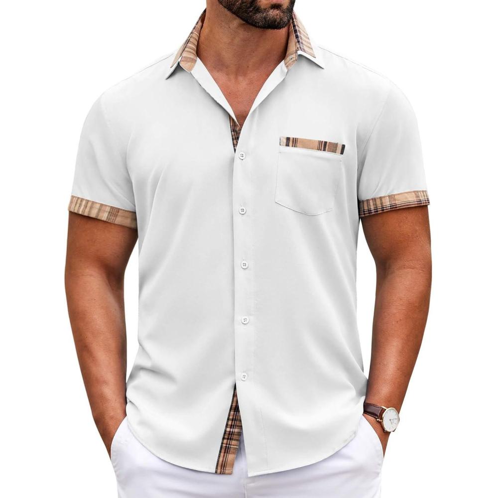 imageCOOFANDY Mens Casual Wrinkle Free Shirts Short Sleeve Button Down Summer Stretch Dress ShirtWhite
