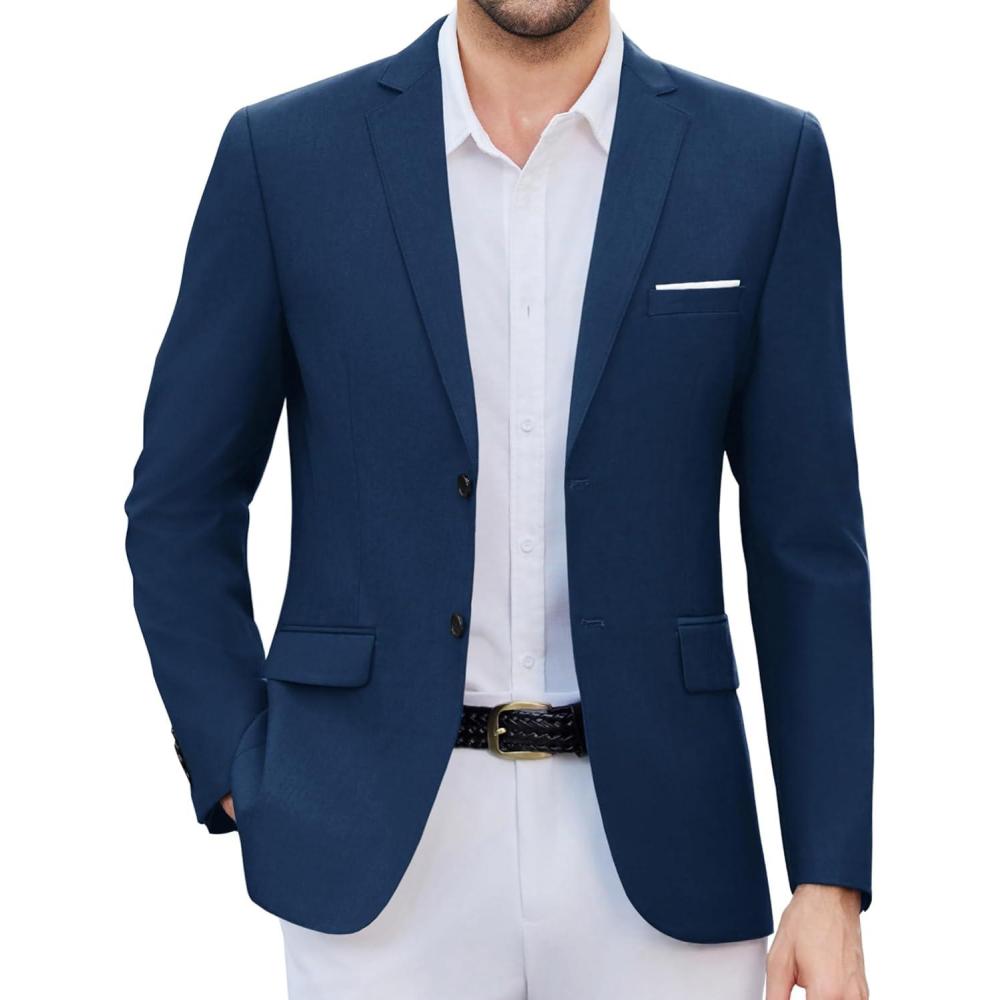 imageCOOFANDY Mens Causal Blazer Two Button Suit Jackets Lightweight Slim Fit Sports CoatsDark Blue