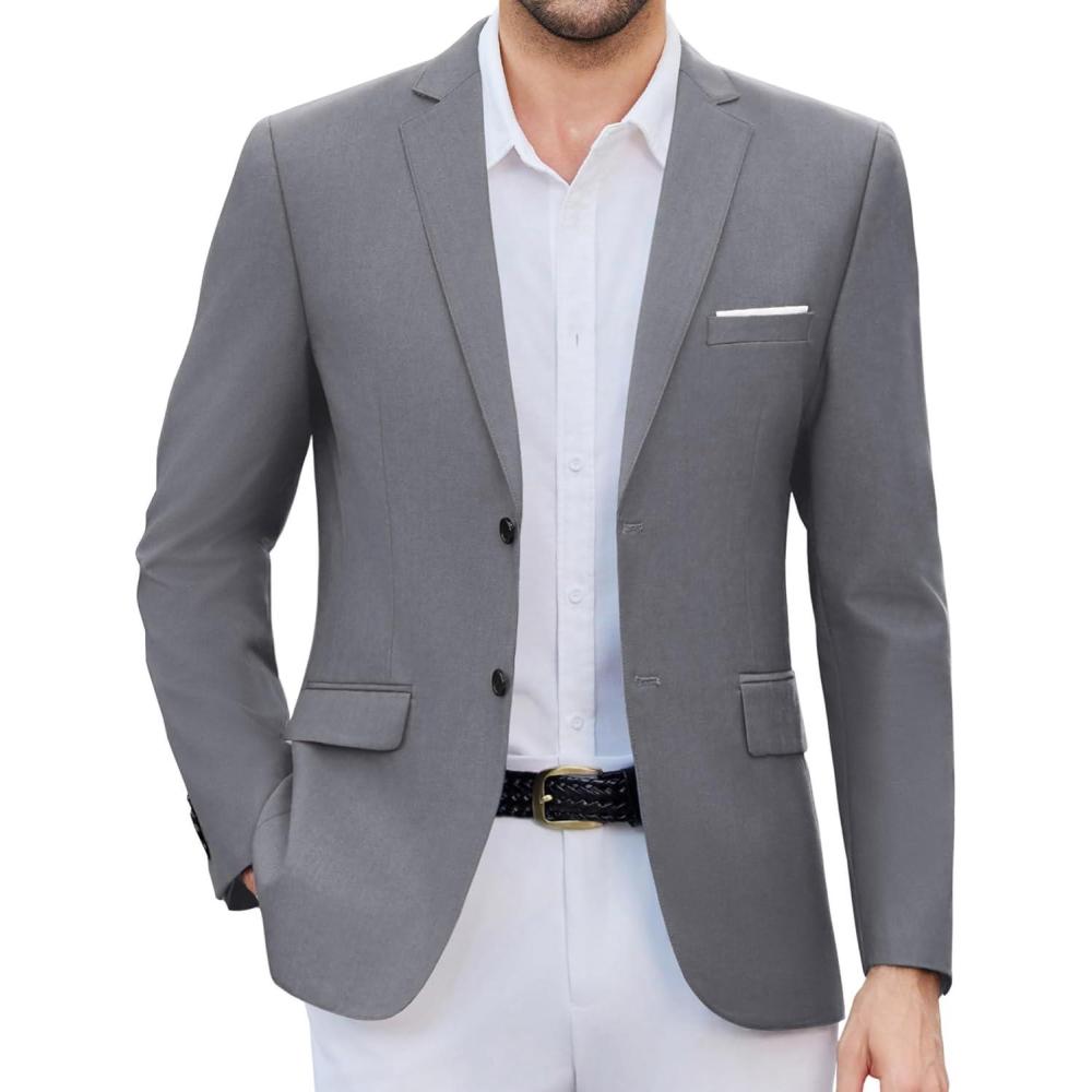 imageCOOFANDY Mens Causal Blazer Two Button Suit Jackets Lightweight Slim Fit Sports CoatsLight Gray