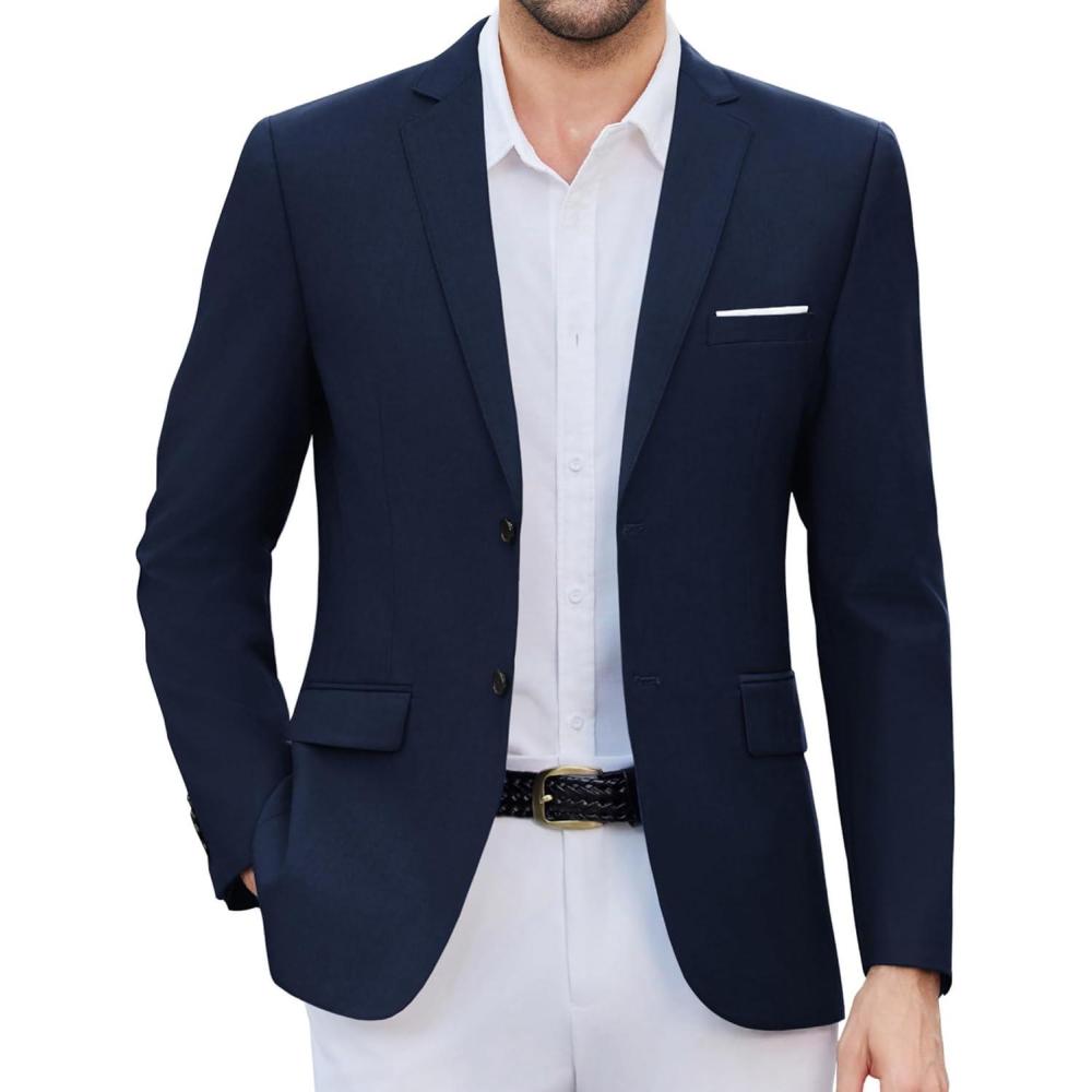 imageCOOFANDY Mens Causal Blazer Two Button Suit Jackets Lightweight Slim Fit Sports CoatsNavy Blue