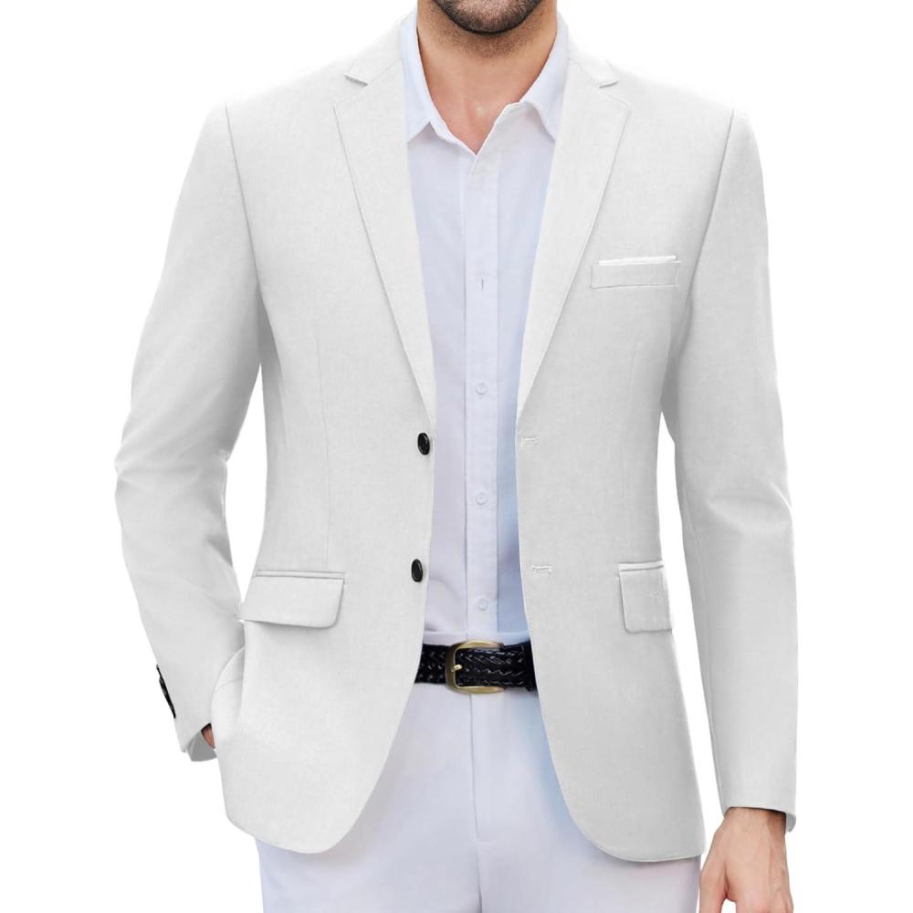 imageCOOFANDY Mens Causal Blazer Two Button Suit Jackets Lightweight Slim Fit Sports CoatsWhite