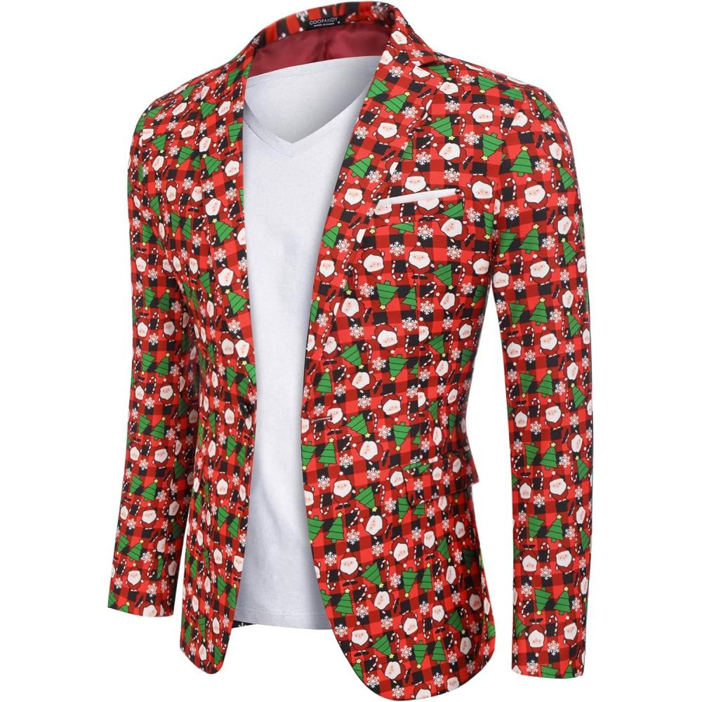 imageCOOFANDY Mens Christmas Blazer Jacket One Button Halloween Sport Coat Christmas Party Holiday JacketChristmas Blazer  Xmas Buffalo Plaid
