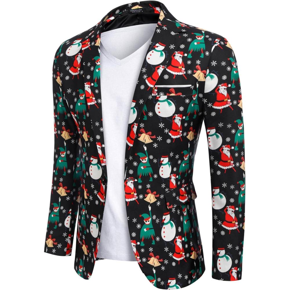 imageCOOFANDY Mens Christmas Blazer Jacket One Button Halloween Sport Coat Christmas Party Holiday JacketChristmas Blazer Xmas Party