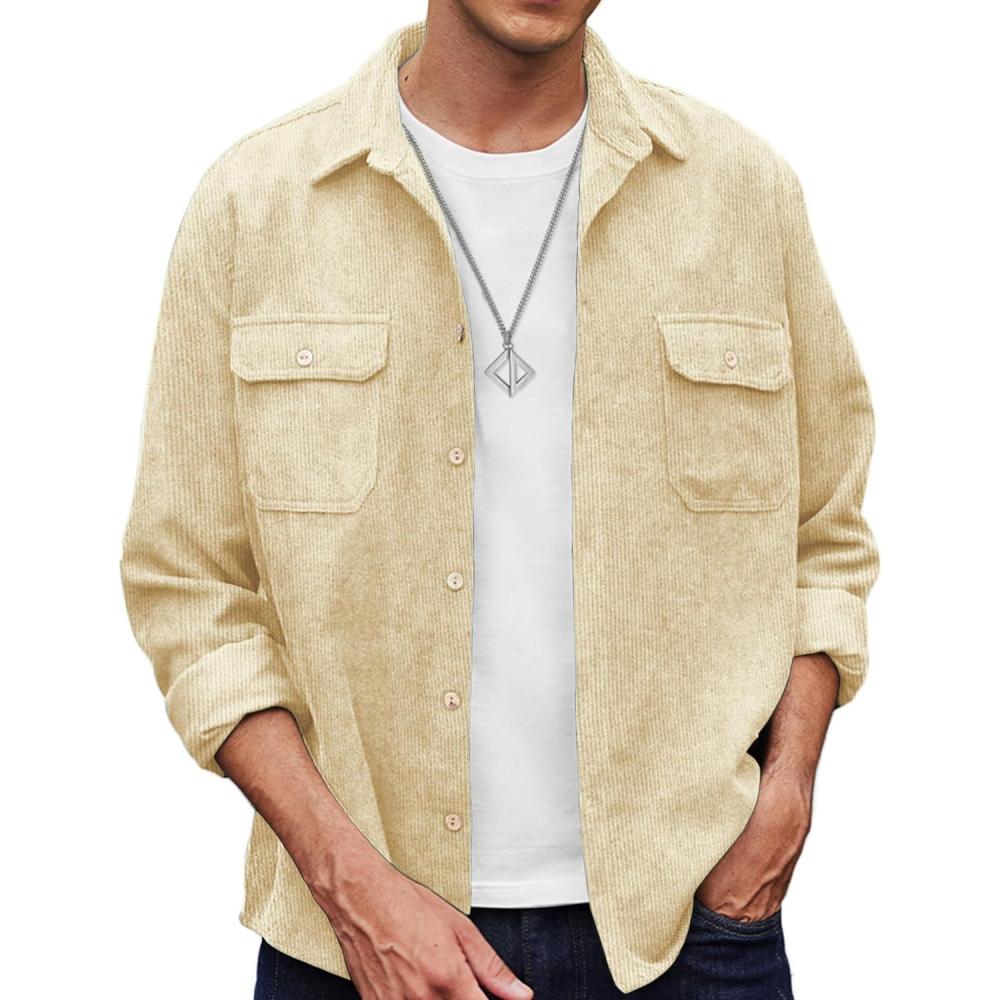 imageCOOFANDY Mens Corduroy Shirt Casual Button Down Shirt Jacket Lightweight ShacketLightkhaki