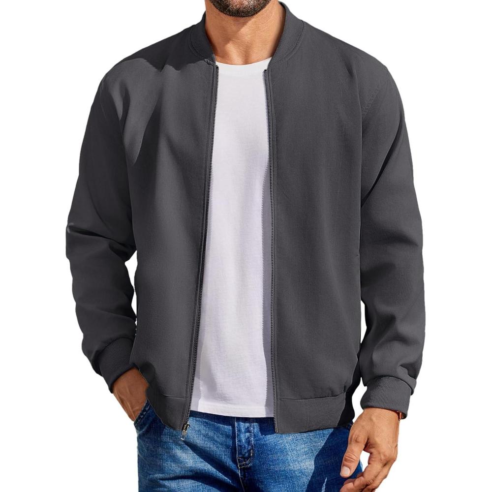 imageCOOFANDY Mens Cotton Bomber Jacket Lightweight Flight Jackets Casual Softshell Varisty JacketDark Grey