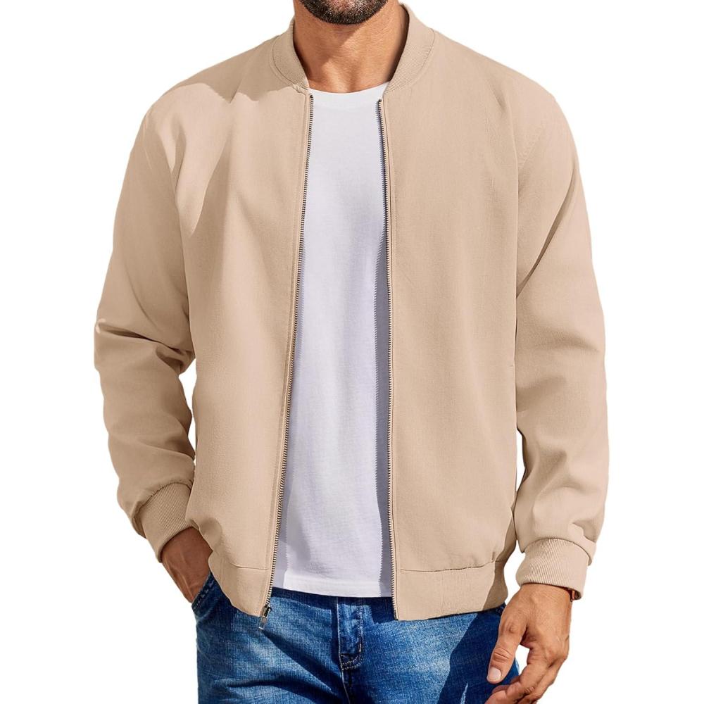 imageCOOFANDY Mens Cotton Bomber Jacket Lightweight Flight Jackets Casual Softshell Varisty JacketKhaki1