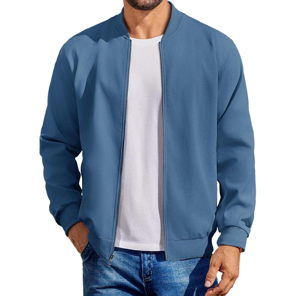 imageCOOFANDY Mens Cotton Bomber Jacket Lightweight Flight Jackets Casual Softshell Varisty JacketNavy