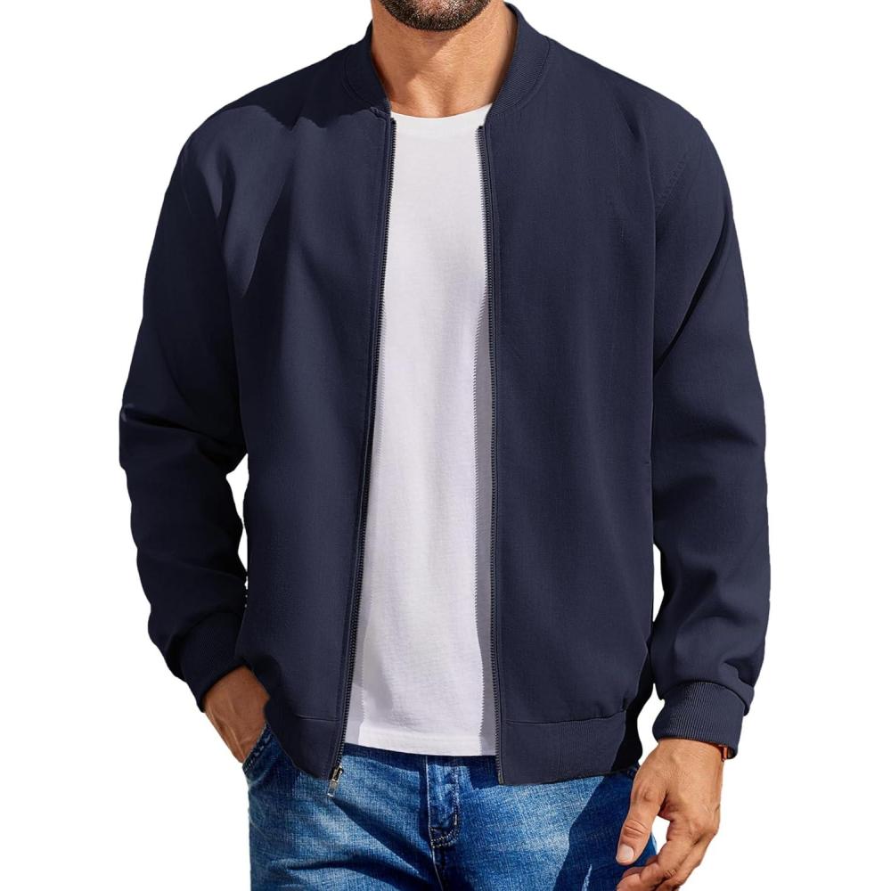 imageCOOFANDY Mens Cotton Bomber Jacket Lightweight Flight Jackets Casual Softshell Varisty JacketNavy Blue