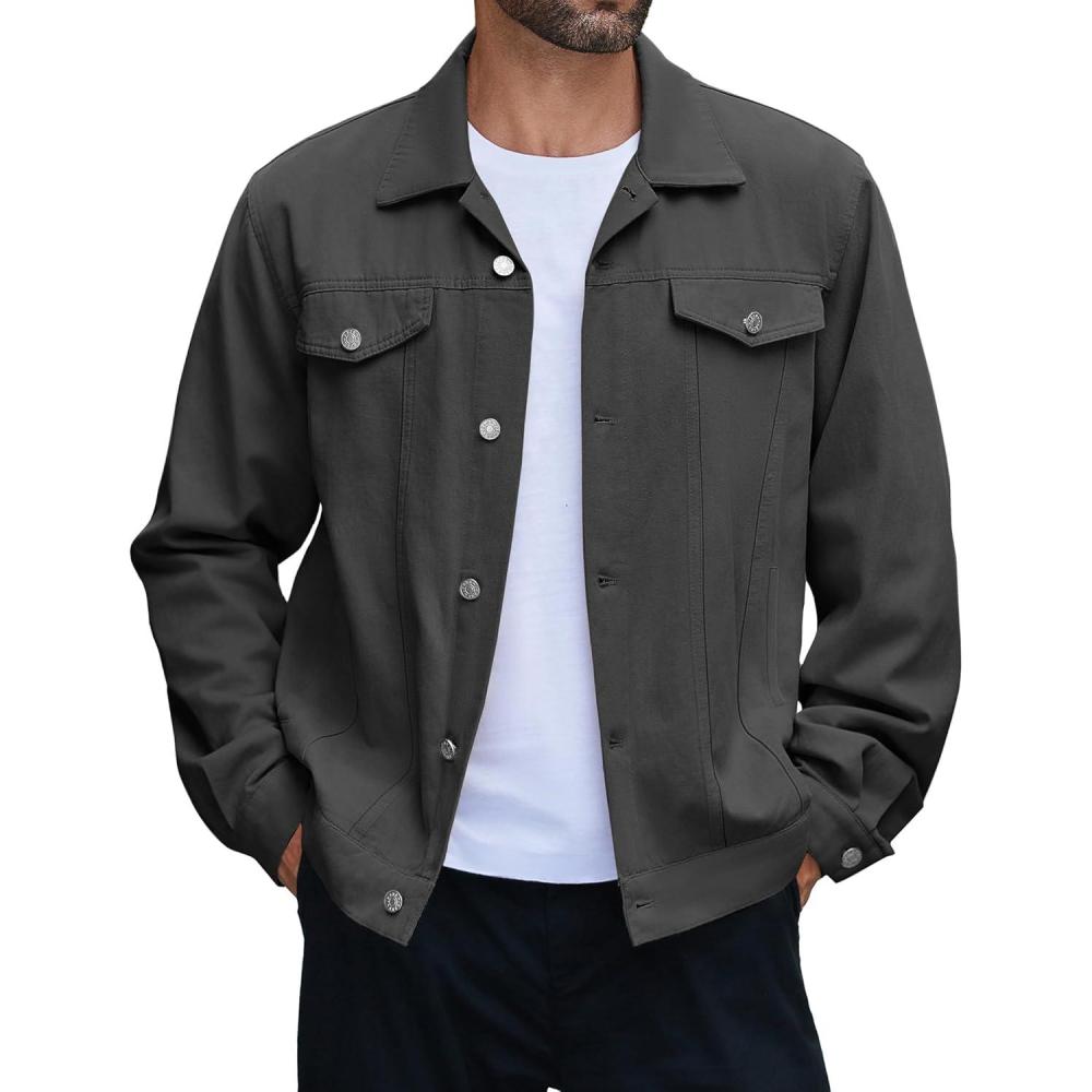 imageCOOFANDY Mens Cotton Denim Jacket Lightweight Trucker Western Jackets Casual Fashion Jean CoatDark Grey