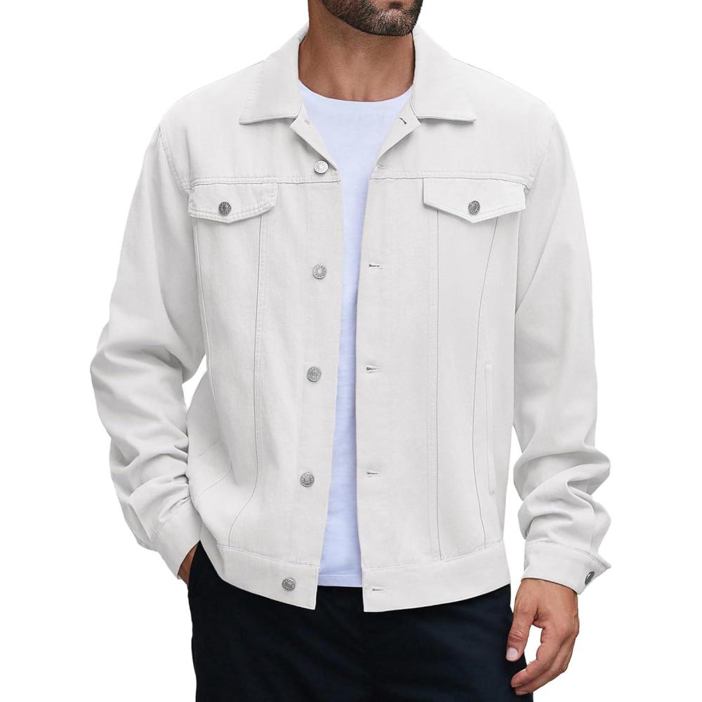 imageCOOFANDY Mens Cotton Denim Jacket Lightweight Trucker Western Jackets Casual Fashion Jean CoatWhite