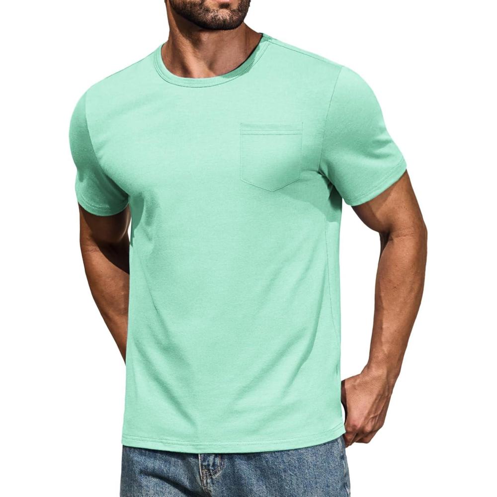 imageCOOFANDY Mens Cotton Pocket Tee Shirts Soft Crew Neck Stretch T Shirt Plain Casual Short Sleeve Summer Basic Tops1 Pack Ice Green