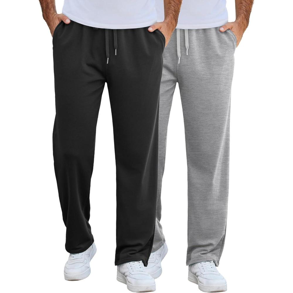 imageCOOFANDY Mens Cotton Sweatpants Open Bottom Lounge Pants Lightweight Casual Jogger Pants with Pockets2 Pack BlackGrey