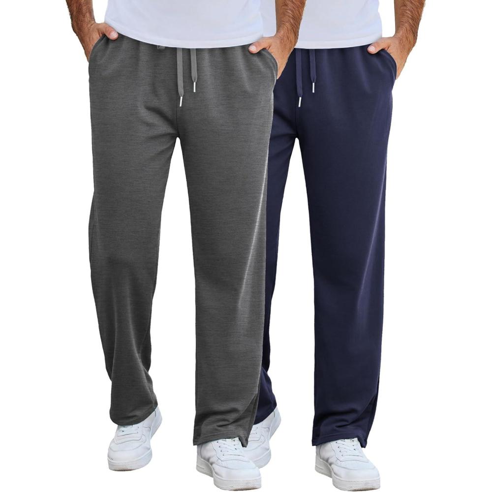 imageCOOFANDY Mens Cotton Sweatpants Open Bottom Lounge Pants Lightweight Casual Jogger Pants with Pockets2 Pack Dark GreyNavy Blue