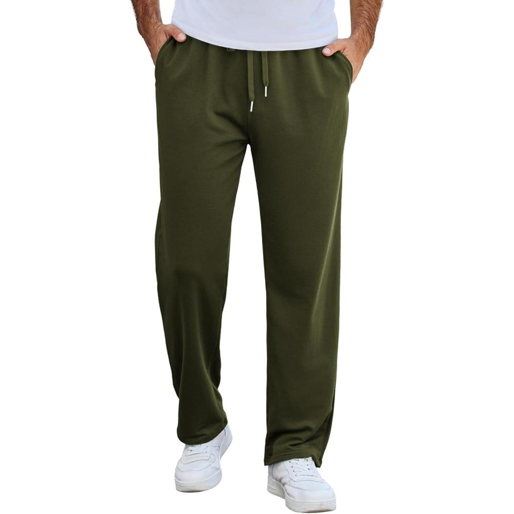 imageCOOFANDY Mens Cotton Sweatpants Open Bottom Lounge Pants Lightweight Casual Jogger Pants with PocketsArmy Green