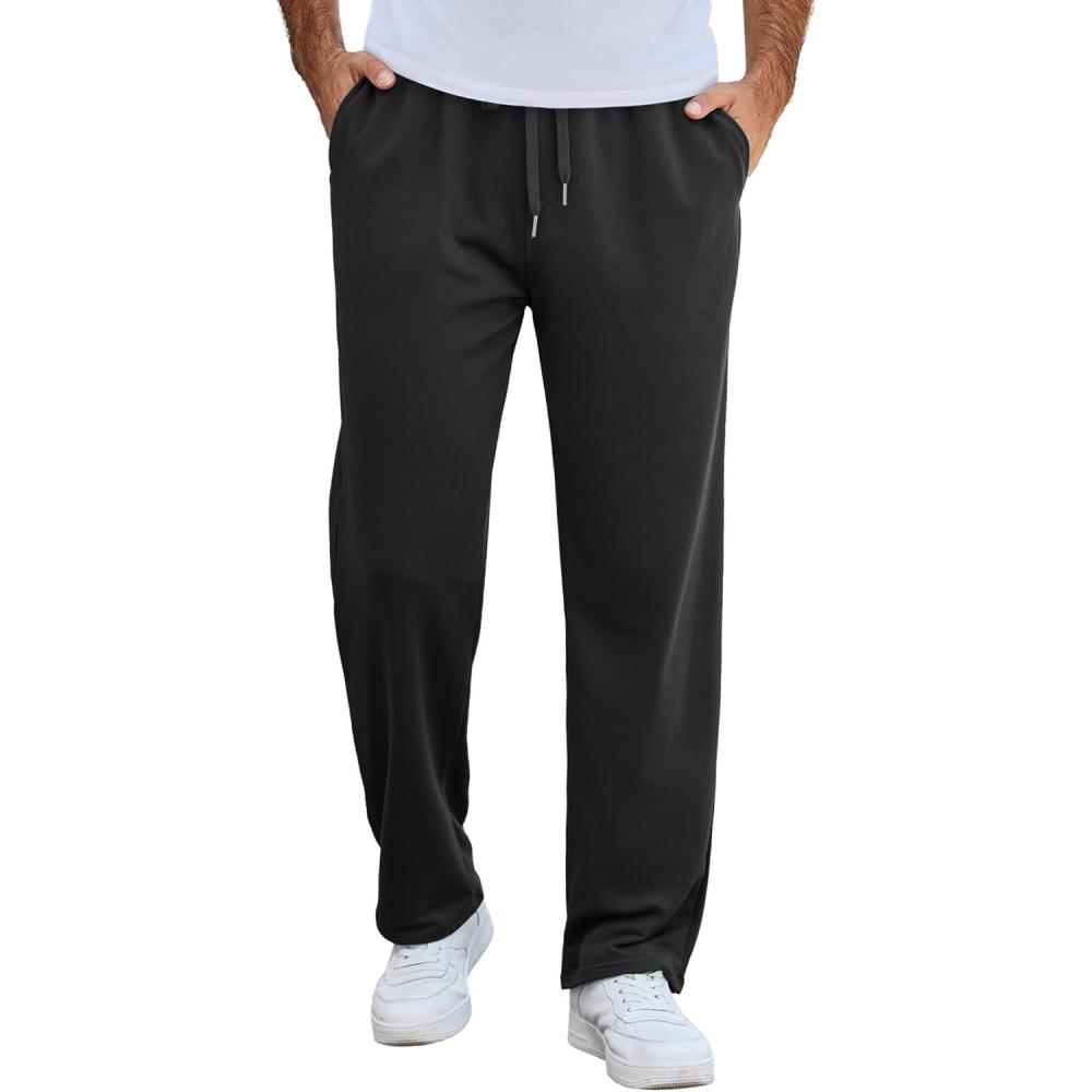 imageCOOFANDY Mens Cotton Sweatpants Open Bottom Lounge Pants Lightweight Casual Jogger Pants with PocketsBlack