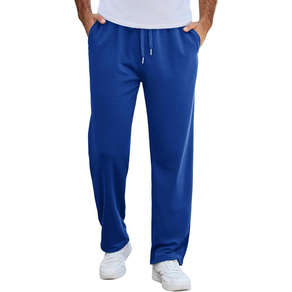 imageCOOFANDY Mens Cotton Sweatpants Open Bottom Lounge Pants Lightweight Casual Jogger Pants with PocketsBlue