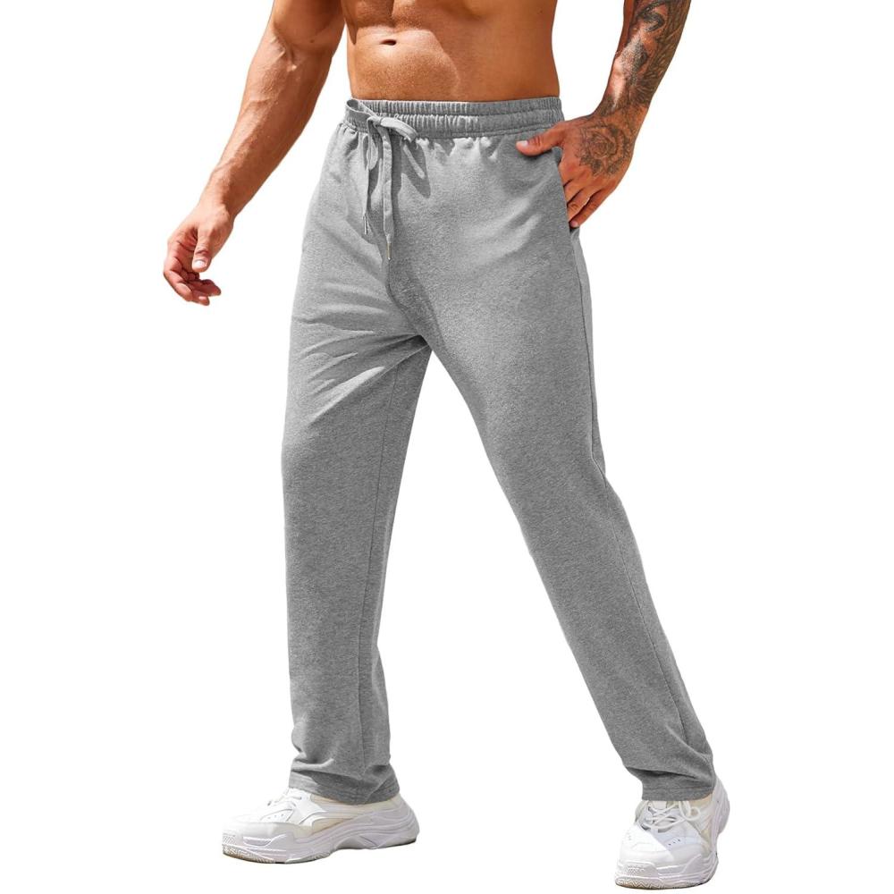 imageCOOFANDY Mens Cotton Sweatpants Open Bottom Lounge Pants Lightweight Casual Jogger Pants with PocketsGrey
