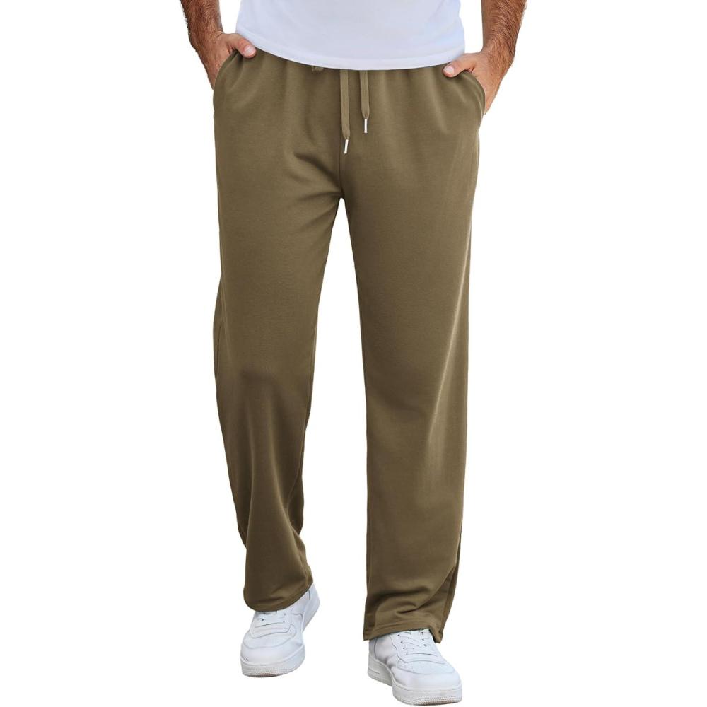 imageCOOFANDY Mens Cotton Sweatpants Open Bottom Lounge Pants Lightweight Casual Jogger Pants with PocketsKhaki