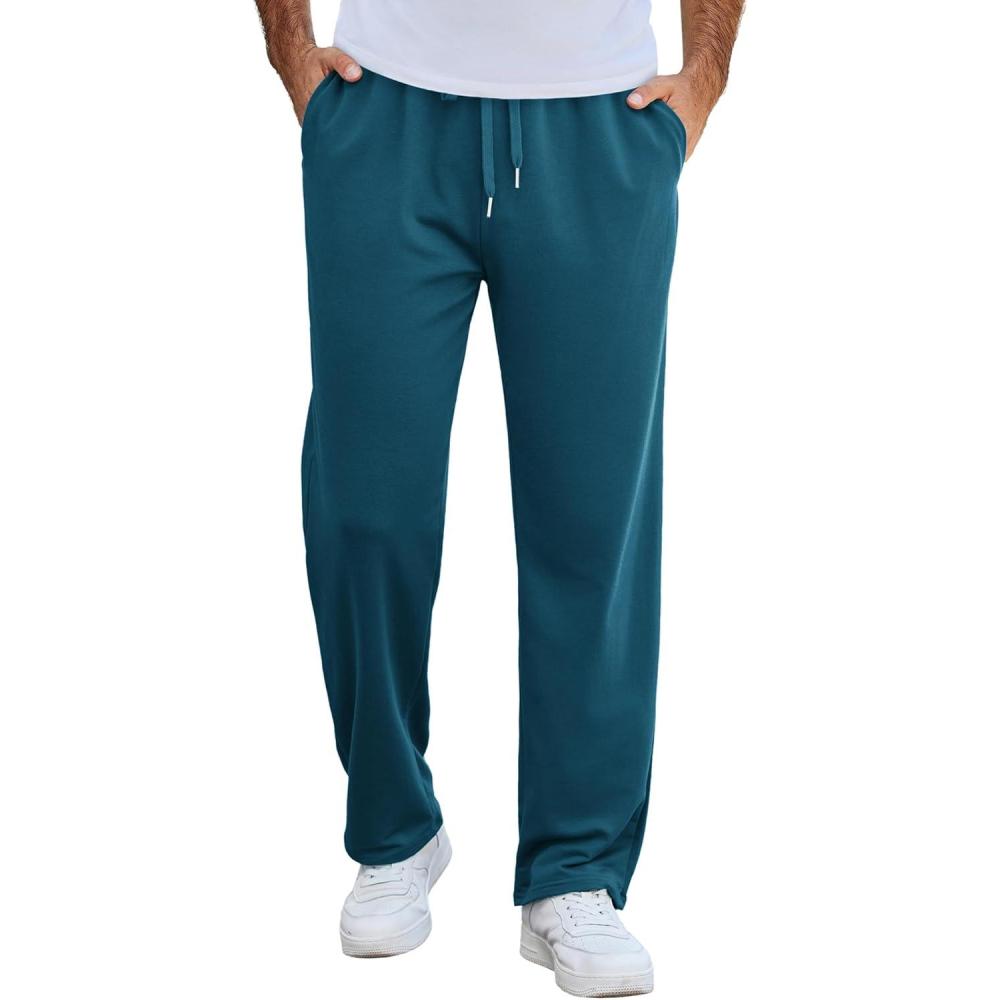 imageCOOFANDY Mens Cotton Sweatpants Open Bottom Lounge Pants Lightweight Casual Jogger Pants with PocketsNavy Ocean Blue