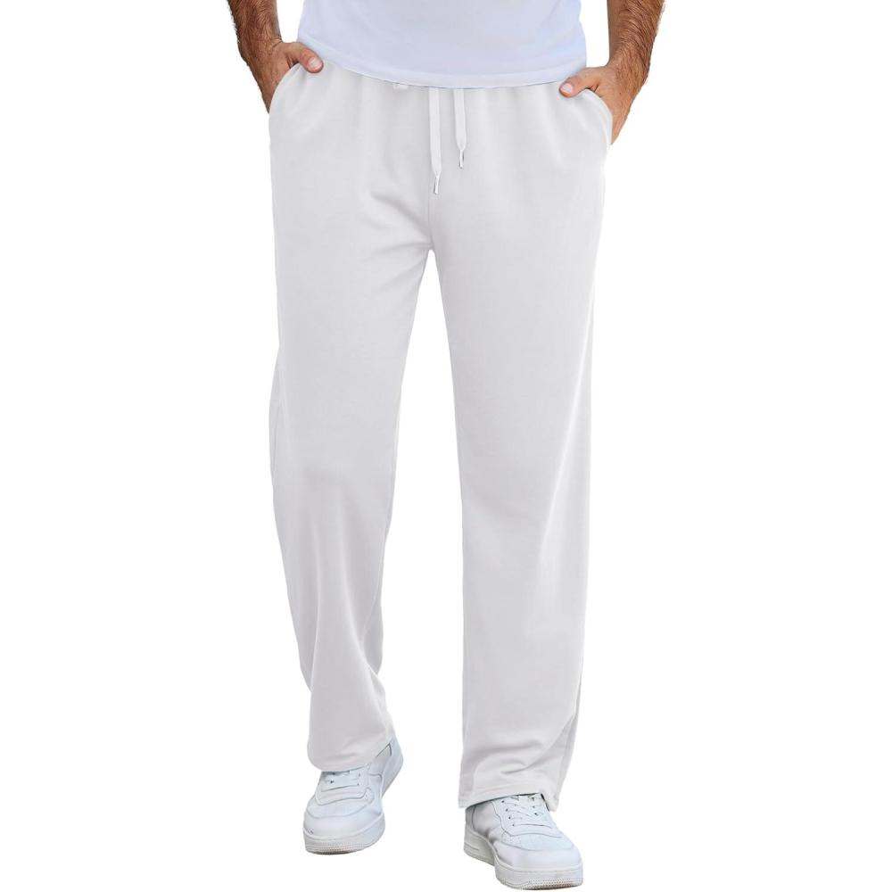 imageCOOFANDY Mens Cotton Sweatpants Open Bottom Lounge Pants Lightweight Casual Jogger Pants with PocketsWhite