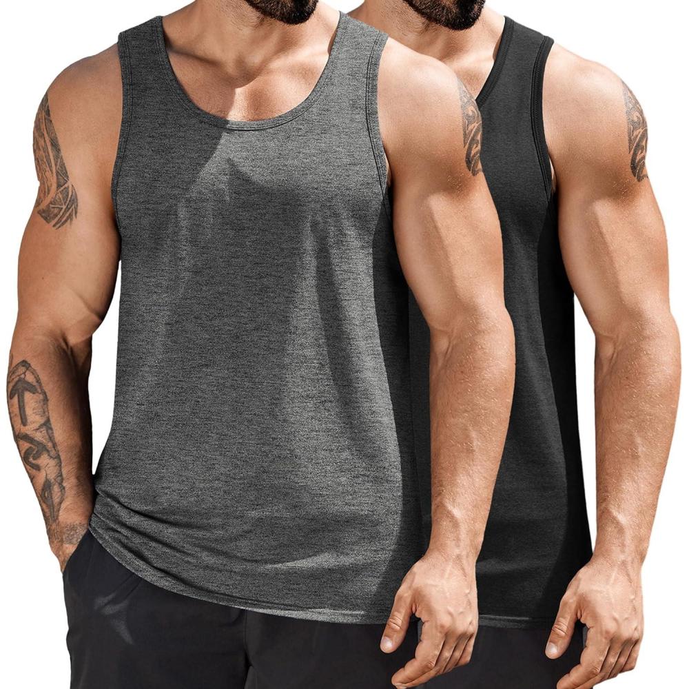 imageCOOFANDY Mens Cotton Tank Tops Summer Beach Sleeveless Muscle Shirts Gym Workout Running Tank Shirt PackBlackdark Grey