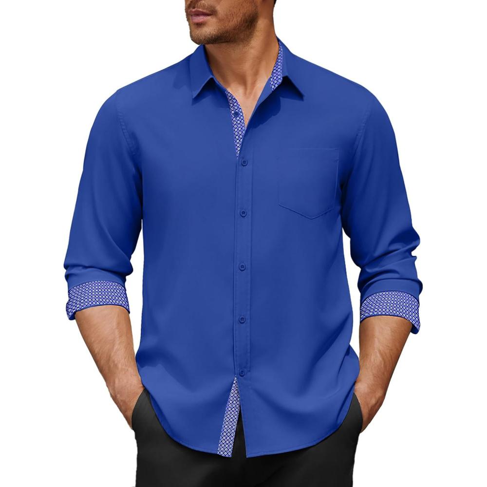 imageCOOFANDY Mens Dress Shirt Wrinkle Free Regular Fit Stretch Long Sleeve Button Down ShirtsBlue