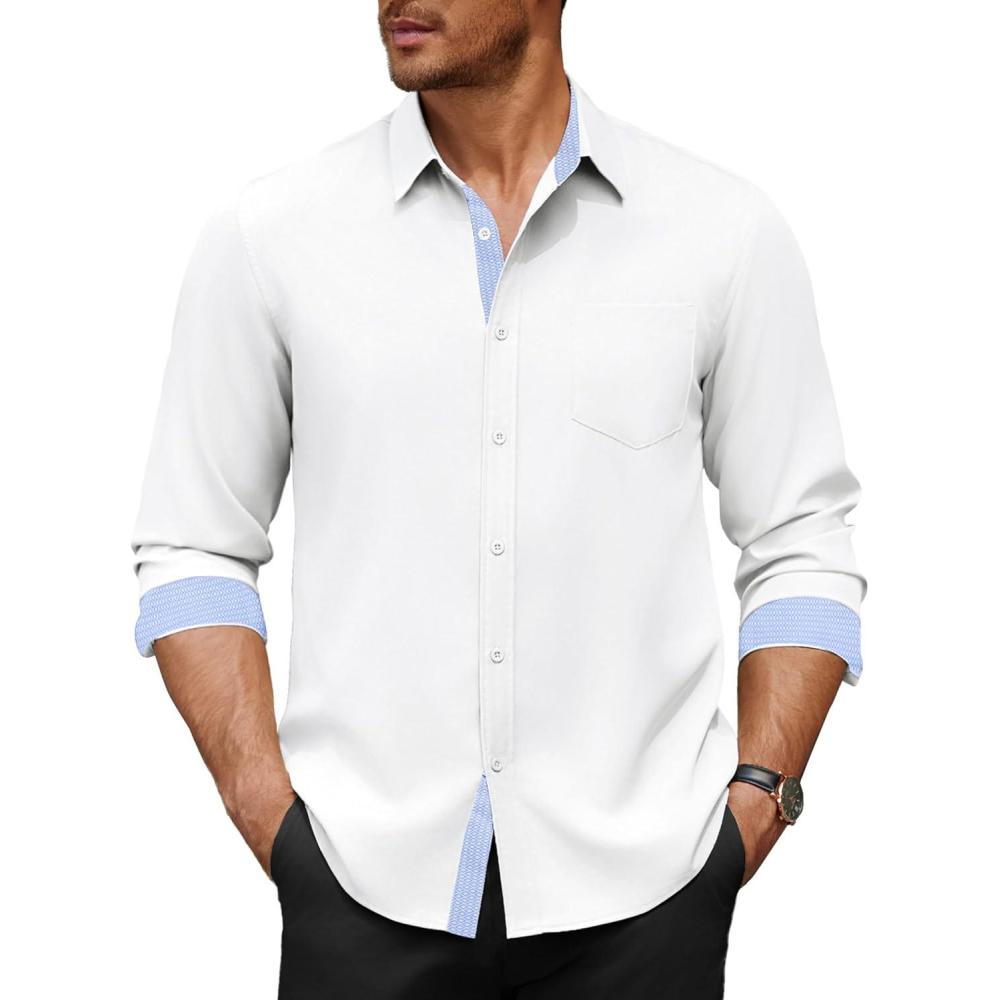 imageCOOFANDY Mens Dress Shirt Wrinkle Free Regular Fit Stretch Long Sleeve Button Down ShirtsCoconut Milk