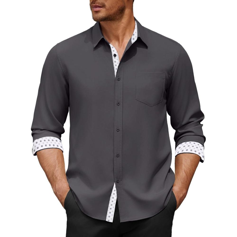 imageCOOFANDY Mens Dress Shirt Wrinkle Free Regular Fit Stretch Long Sleeve Button Down ShirtsGranite Gray