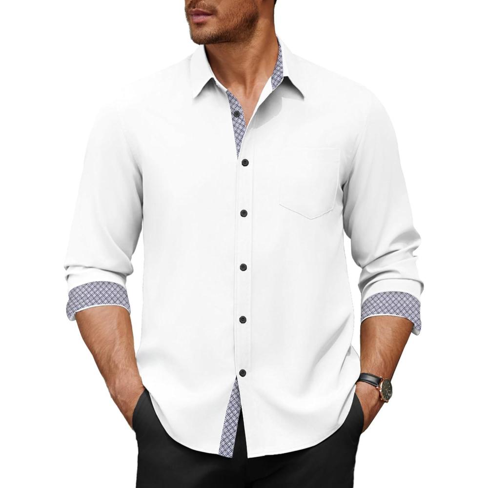 imageCOOFANDY Mens Dress Shirt Wrinkle Free Regular Fit Stretch Long Sleeve Button Down ShirtsWhite
