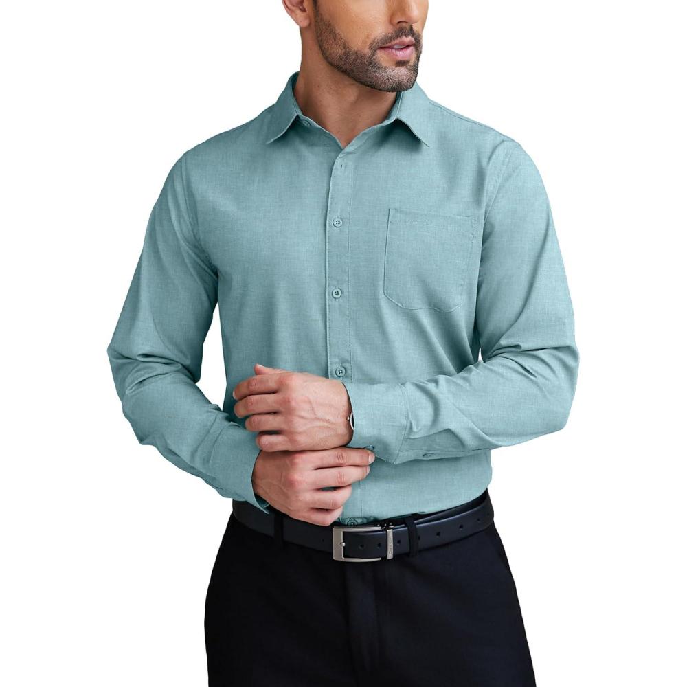 imageCOOFANDY Mens Dress Shirts Long Sleeve Button Up Shirts Formal Business ShirtLight Green