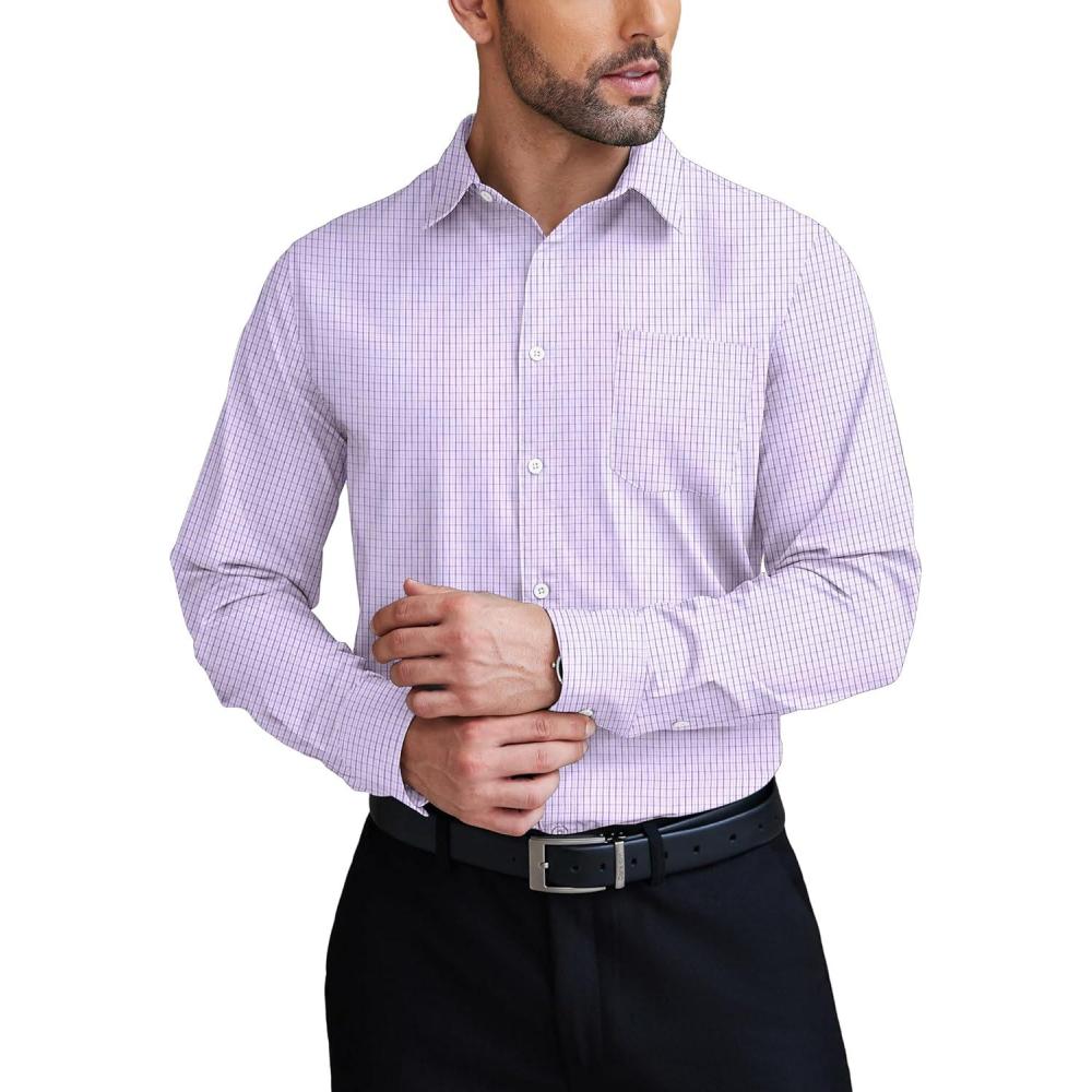 imageCOOFANDY Mens Dress Shirts Long Sleeve Button Up Shirts Formal Business ShirtPurple Middle Plaid