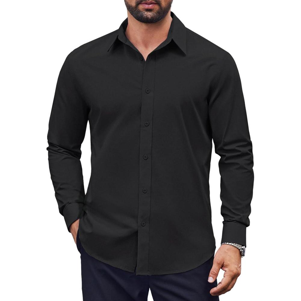 imageCOOFANDY Mens Dress Shirts Long Sleeve Casual Button Down Shirts Formal Business ShirtBlack