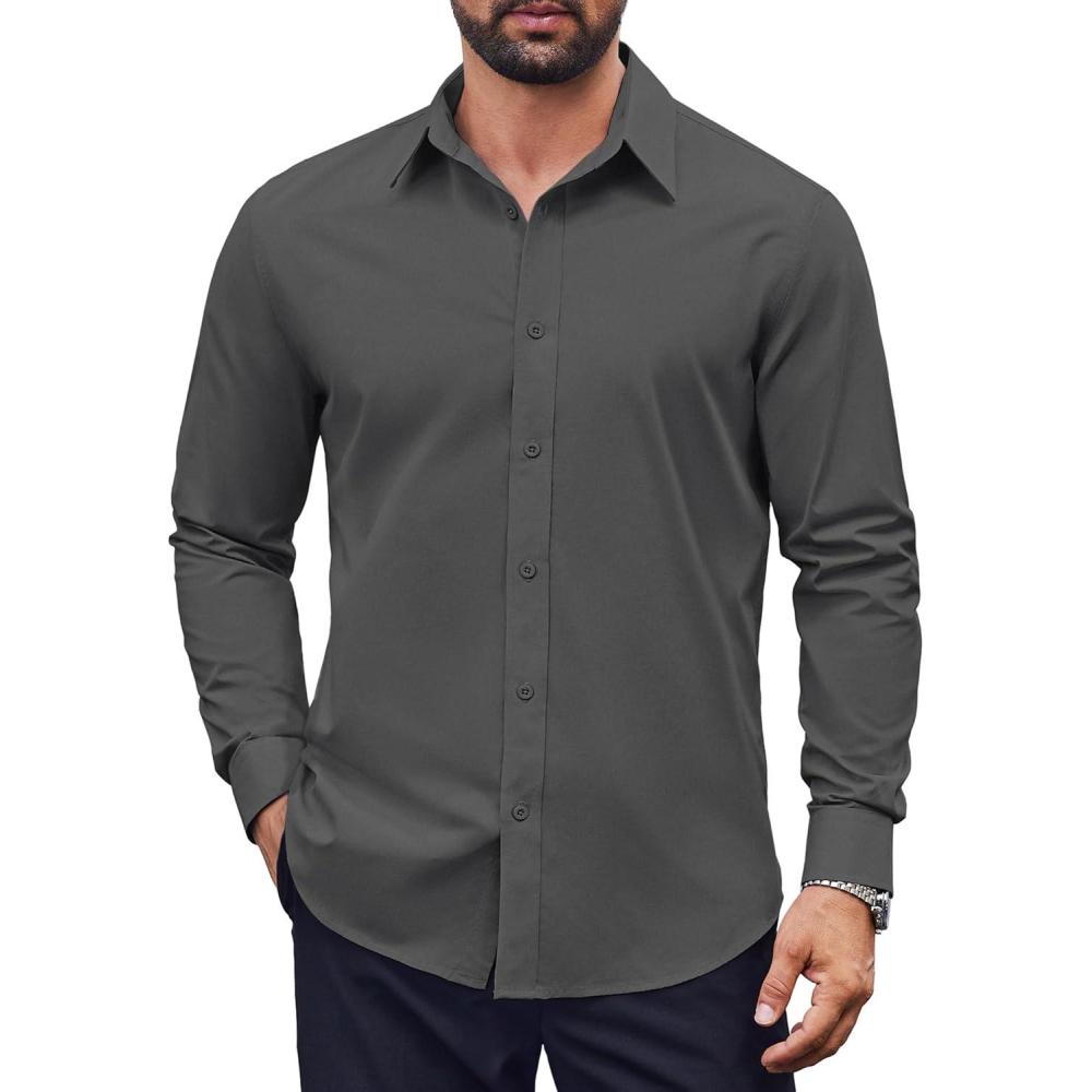 imageCOOFANDY Mens Dress Shirts Long Sleeve Casual Button Down Shirts Formal Business ShirtDark Grey