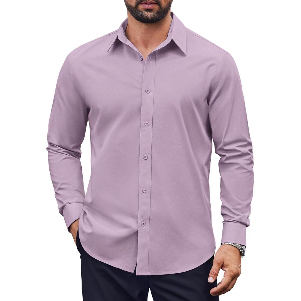 imageCOOFANDY Mens Dress Shirts Long Sleeve Casual Button Down Shirts Formal Business ShirtLavender