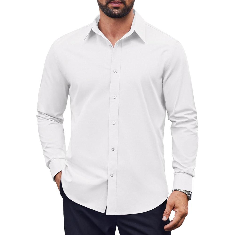 imageCOOFANDY Mens Dress Shirts Long Sleeve Casual Button Down Shirts Formal Business ShirtWhite