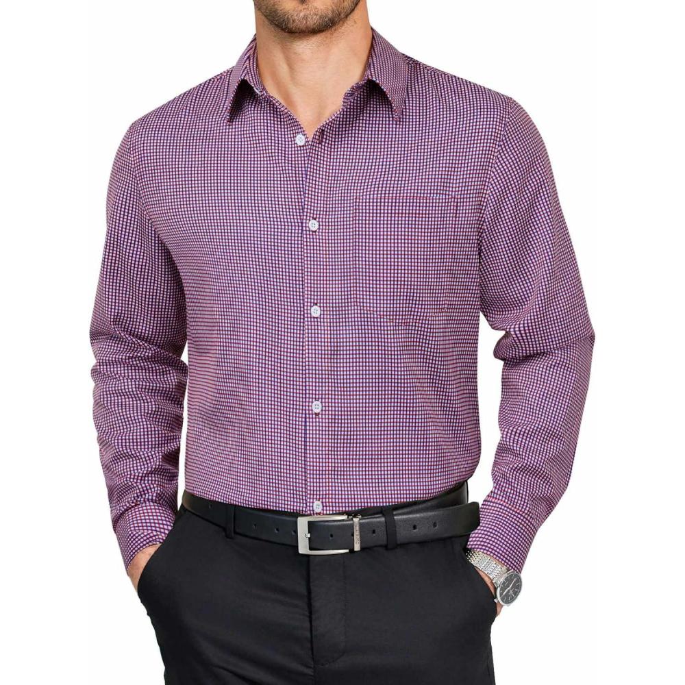 imageCOOFANDY Mens Dress Shirts Long Sleeve Plaid Button Down Shirt Business Casual Stretch Shirts with PocketRed Blue Plaid