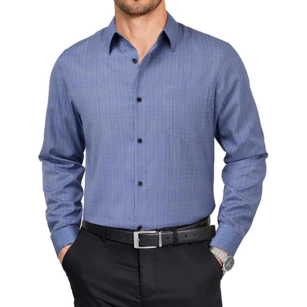 imageCOOFANDY Mens Dress Shirts Long Sleeve Plaid Button Down Shirt Business Casual Stretch Shirts with PocketWhite Navy Plaid